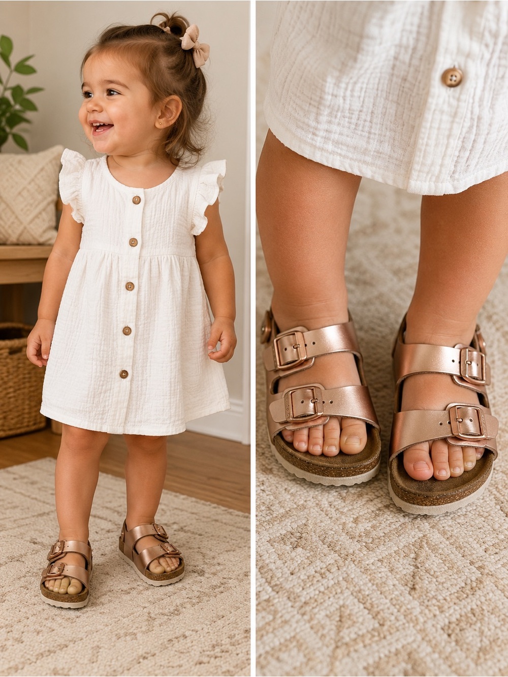 Birkenstock Kids Rose Gold Metallic Sandals Youth Size 33 Adjustable Comfort